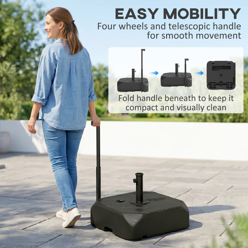 Outsunny Patio Umbrella Base with Wheels, Telescopic Handle, 158 lb Sand/99 lb Water Filled Outdoor Patio Umbrella Stand, Black