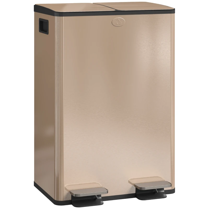 HOMCOM Garbage Bin, Soft-Close Trash Can with Foot Pedal, 2x7.4 Gal (2x28 L) Garbage Can with Removable Inner Buckets, SGold