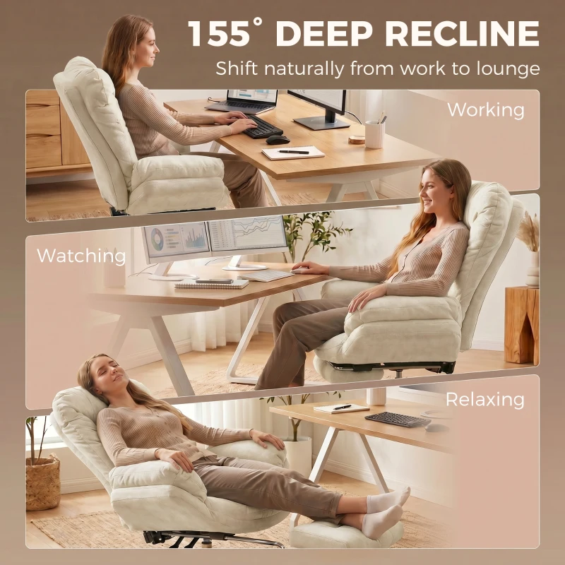 HOMCOM Criss Cross Chair with Wheels, Waterfall Armrests, Overstuffed Wide Office Chair with Footrest, Beige