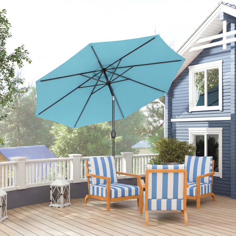 Outsunny 10' x 8' Round Market Umbrella, Patio Umbrella with Crank Handle and Tilt, Outdoor Parasol for Garden, Sky Blue
