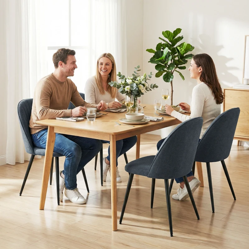 HOMCOM Set of 4 Modern Dining Chairs, Velvet Upholstered Kitchen Chairs with Steel Legs for Living Room, Dark Grey