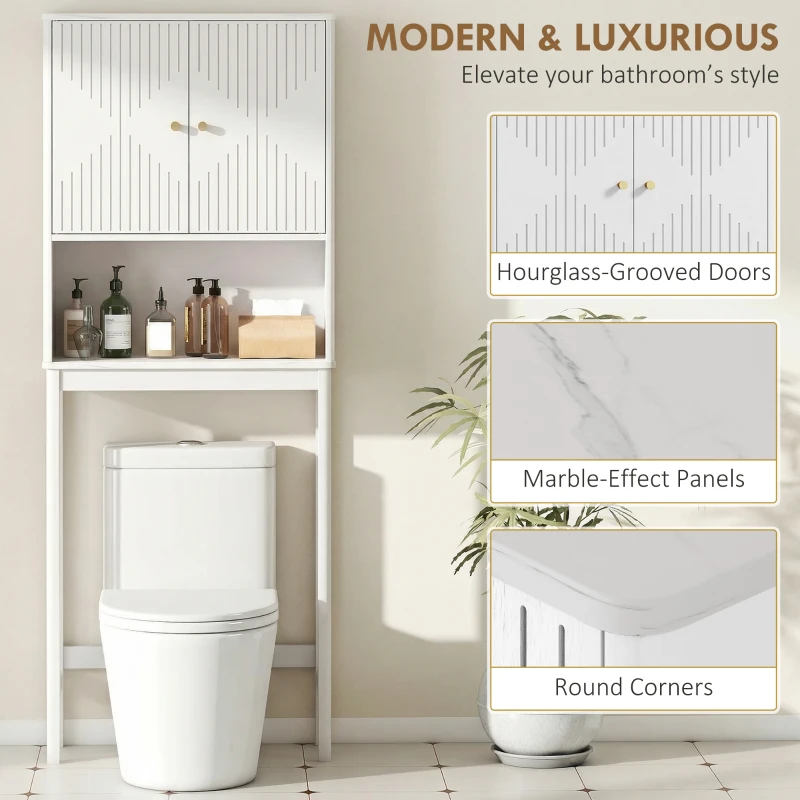 HOMCOM Over The Toilet Storage Cabinet with Adjustable Shelf, Open Shelf and Adjustable Bottom Bar, White