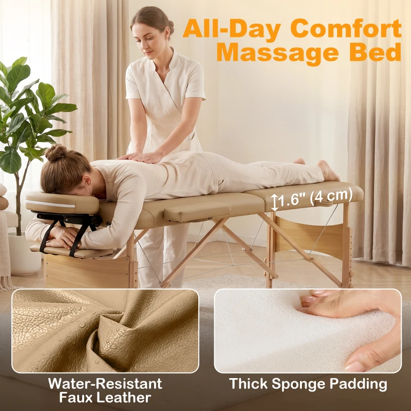 HOMCOM Height Adjustable Professional Salon Spa Facial Couch Bed, Portable Folding Massage Table, Light Brown