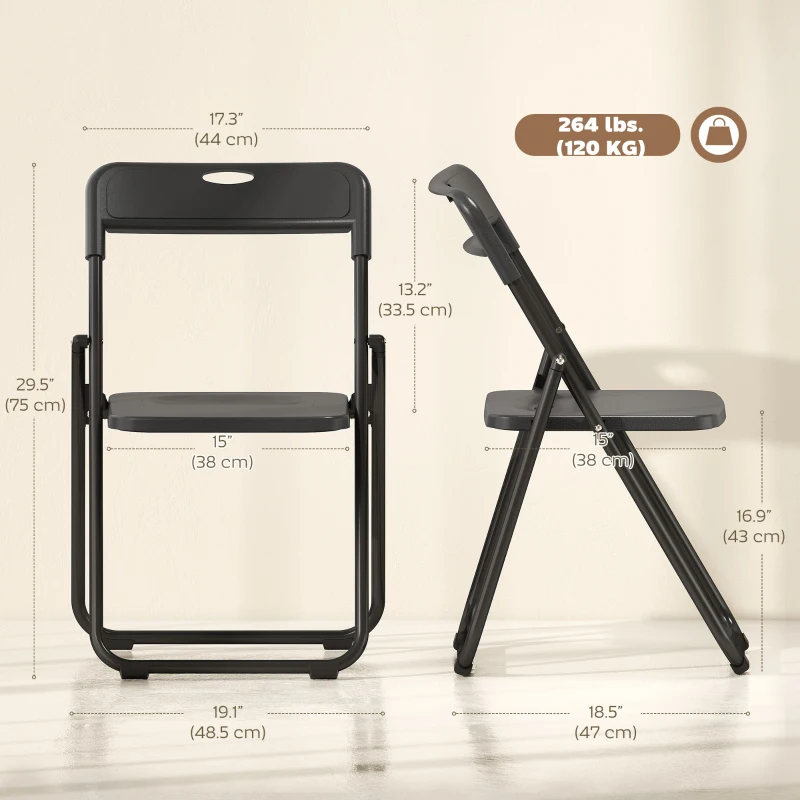 HOMCOM Folding Chairs 6 Pack, Plastic Foldable Chairs with Vent, Carry Hole and Steel Frame for Home, Office, Dining, Black