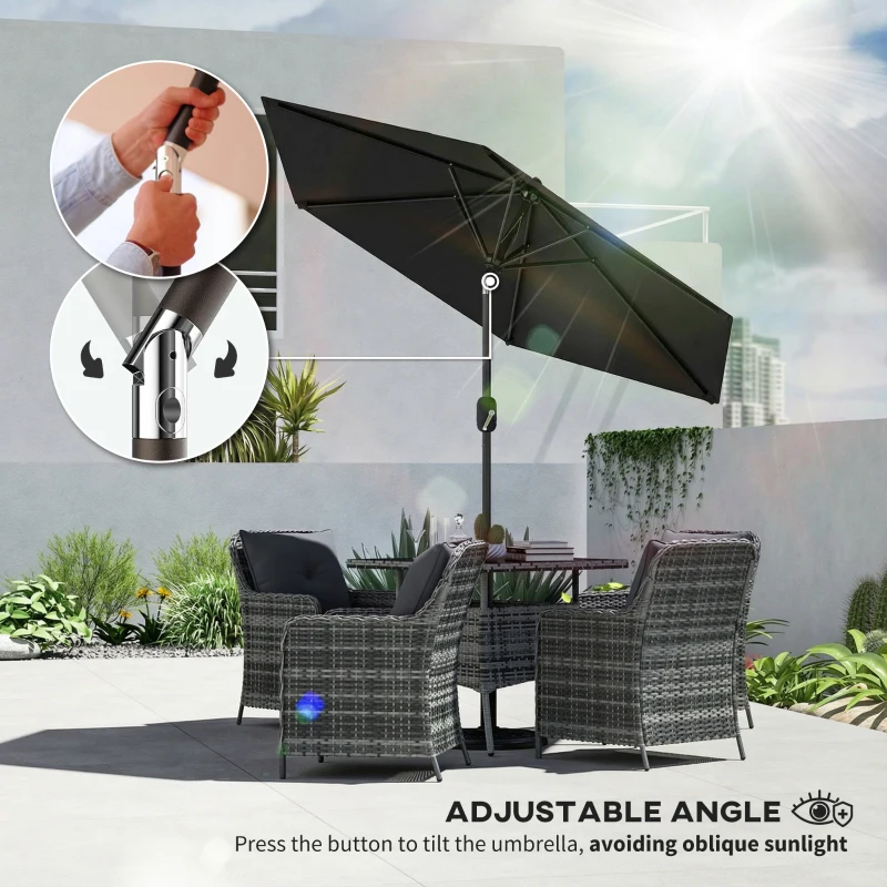 Outsunny Patio Sun Umbrella, Outdoor Parasol with 6 Ribs, Black