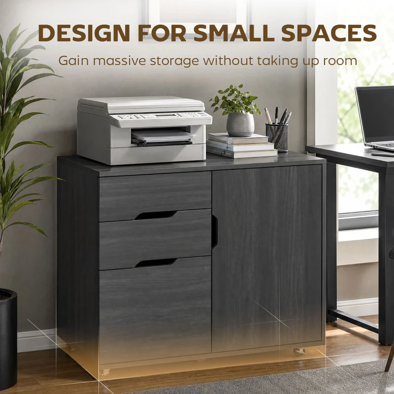 HOMCOM Filing Cabinet with File Drawer File Cabinet with Adjustable Shelf and 3 Drawers Black