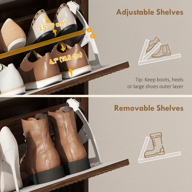 HOMCOM Shoe Cabinet with 2 Flip Drawers Narrow Shoe Storage Cabinet with Top Shelf for Entryway Hallway Coffee