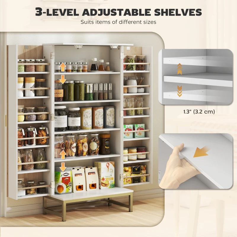 HOMCOM 47" Kitchen Pantry Cabinet, Freestanding Kitchen Storage Cabinet with 12 Door Shelves and Adjustable Shelves, White