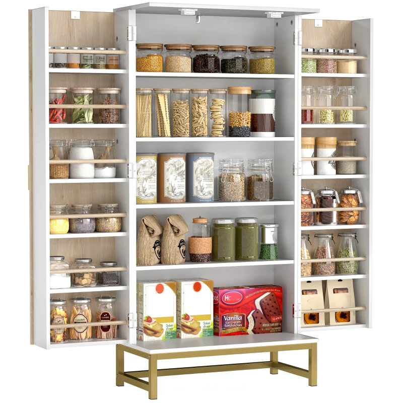 HOMCOM 47" Kitchen Pantry Cabinet, Freestanding Kitchen Storage Cabinet with 12 Door Shelves and Adjustable Shelves, White