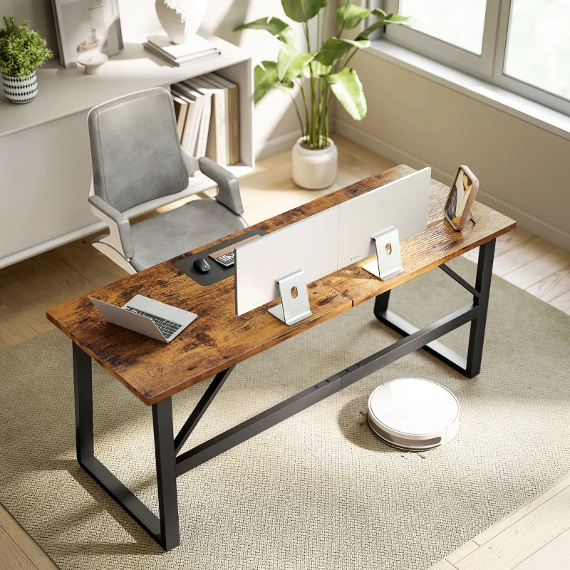 HOMCOM 71 Inch Computer Desk, Home Office Desk, Simple Study Writing Table with Adjustable Feet, Modern Style, Brown