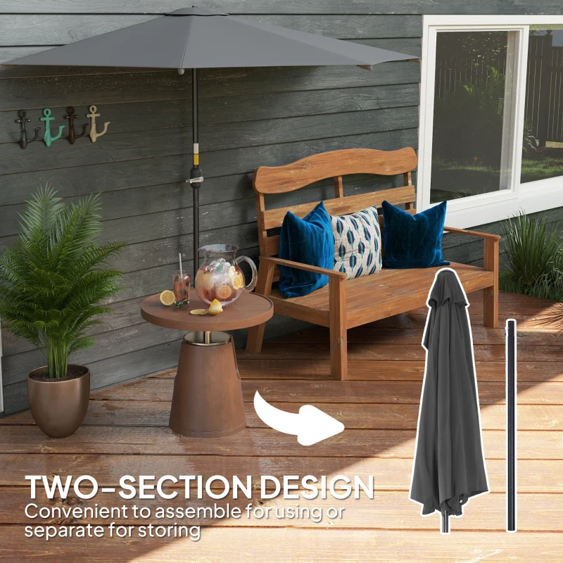 Outsunny 9.8ft Half Umbrella Semi Round Patio Parasol with Crank Handle, Top Vent for Garden, Balcony- NO BASE INCLUDED Dark Grey