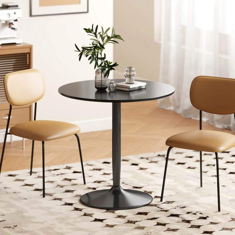 HOMCOM Modern Kitchen Table for 2 People, Round Dining Table with Steel Base for Living Room, Dining Room, Black