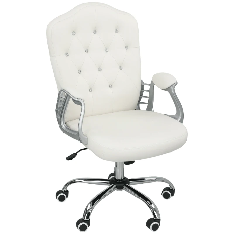 Vinsetto Vanity Office Chair, Velvet Computer Desk Chair with Swivel Wheels, Adjustable Height, Tilt Function, Off-White