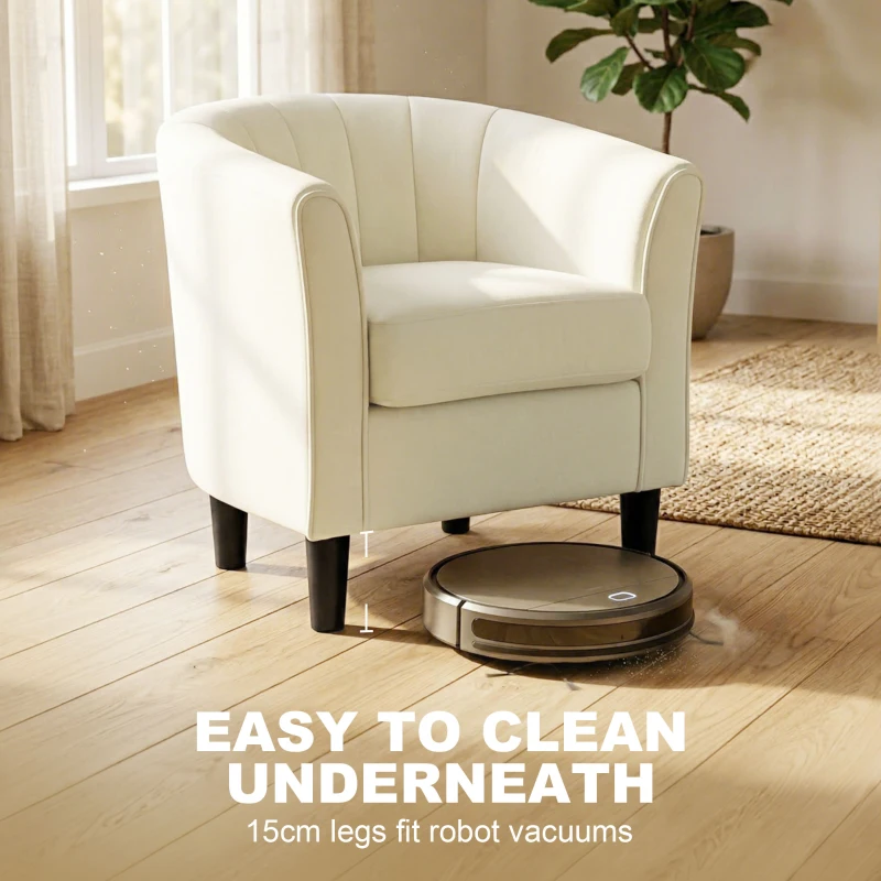 HOMCOM Accent Chair Modern Upholstered Living Room Chair with Ottoman and Pocket Spring Cushion Cream White