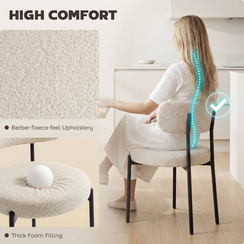HOMCOM 4 Pieces Kitchen Chairs, Modern Dining Chairs w/ Berber Fleece Upholstery and Steel Legs for Living Room, Beige