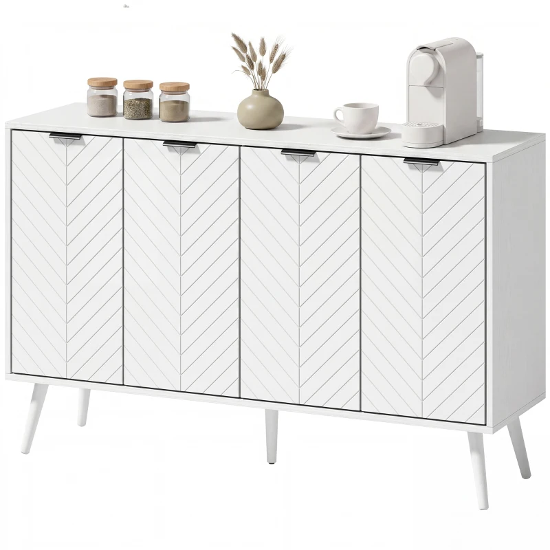 HOMCOM Modern Sideboard and Buffet, Dining Room Cabinet with Adjustable Shelves and 4 Doors, White