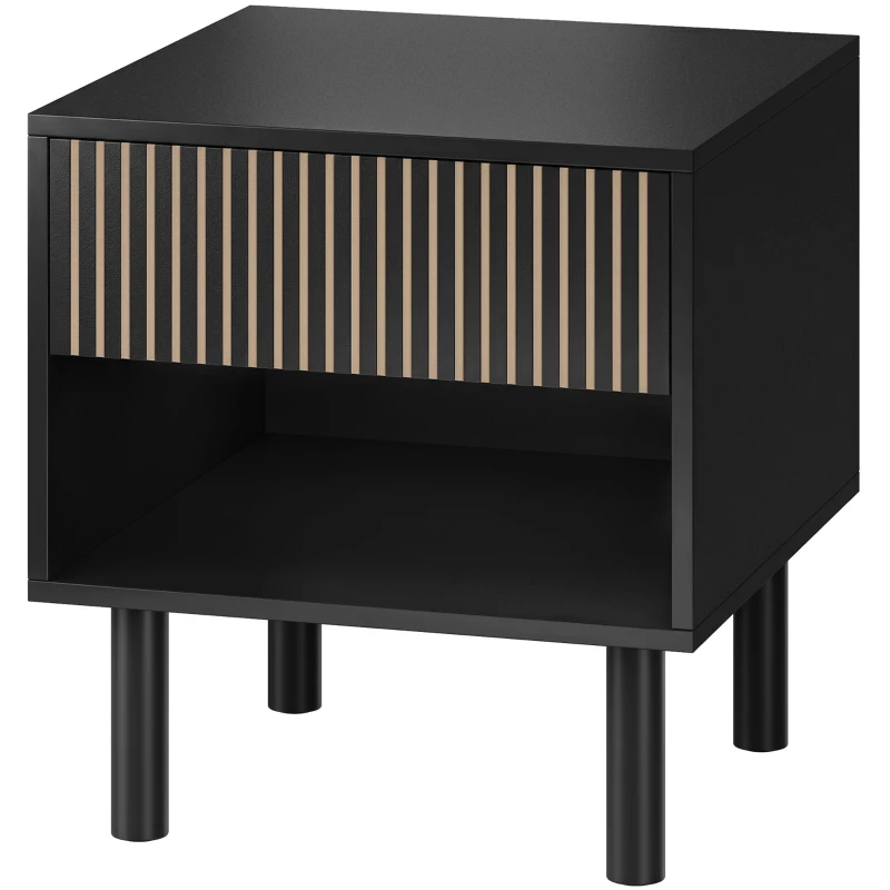 HOMCOM Modern Bedside Table with Drawer and Open Shelf, Sofa Side Table for Bedroom Living Room, Black