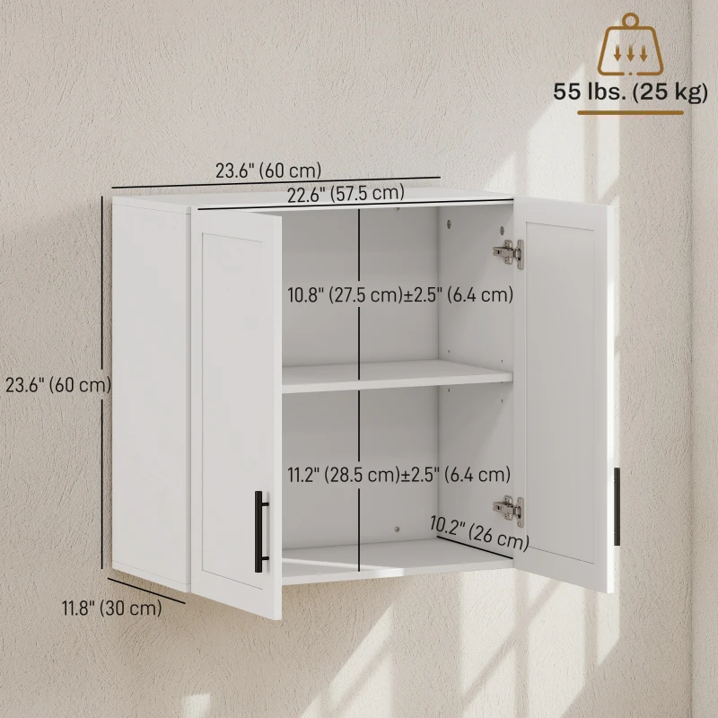 HOMCOM Simple Medicine Cabinet Wall Mounted, Bathroom Wall Cabinet with 2 Doors and Adjustable Shelf Storage, White