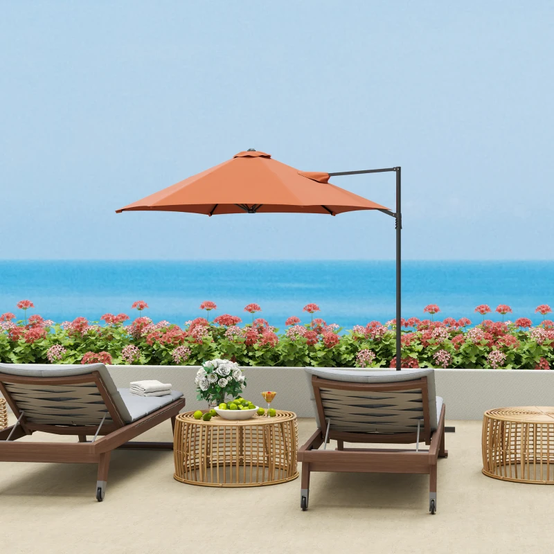 Outsunny 8.5FT Offset Patio Umbrella with 360° Rotation, Outdoor Cantilever Roma Parasol Hanging Sun Shade Canopy Shelter with Cross Base, Orange