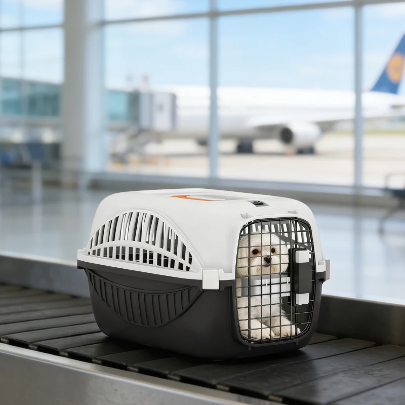 PawHut Airline Approved Pet Carrier for Mini Dogs and Cats with Steel Wire Door, Water Bowl, for Car, Airplane, Outdoor, Balck