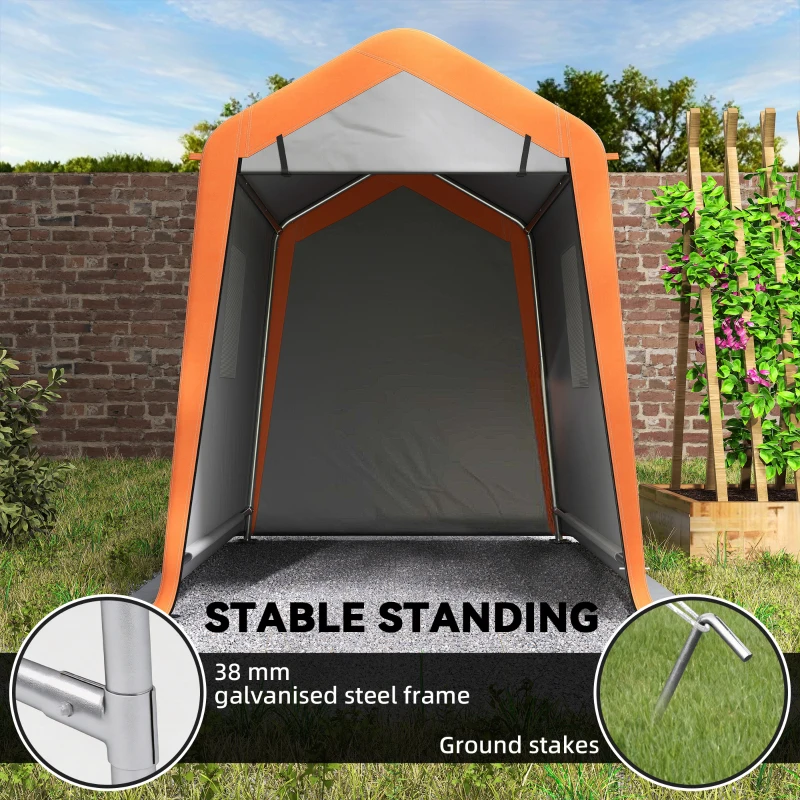 Outsunny 6' x 8' Portable Shed, Outdoor Storage Shed Tent with Door, Windows, Waterproof Motorcycle Bike Tent, Light Grey