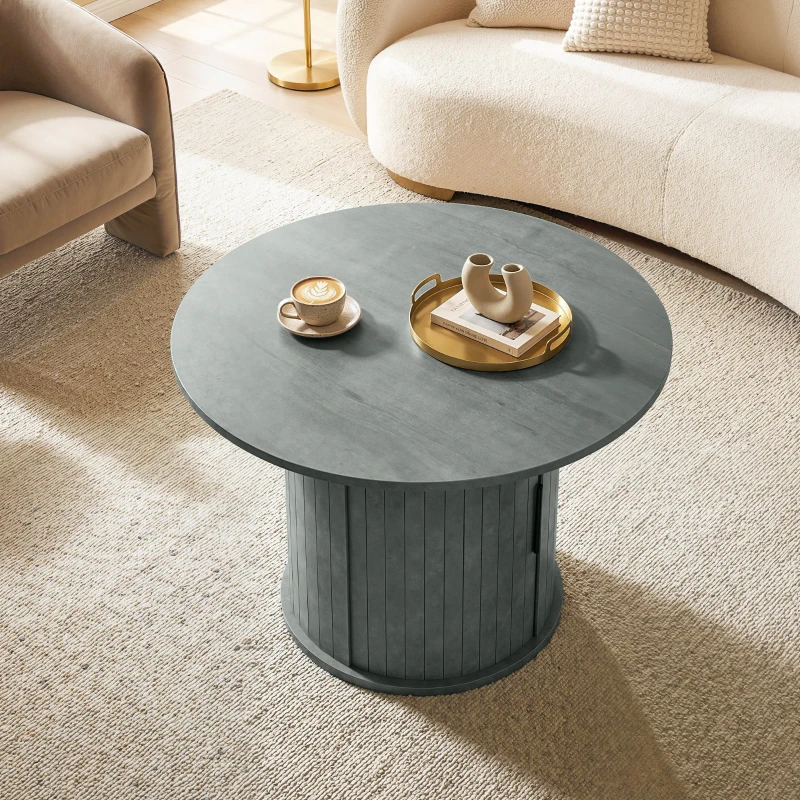 HOMCOM Round Coffee Table, 31.5" Center Table, Cement Grey
