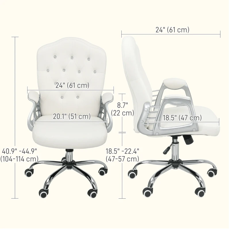 Vinsetto Vanity Office Chair, Velvet Computer Desk Chair with Swivel Wheels, Adjustable Height, Tilt Function, Off-White