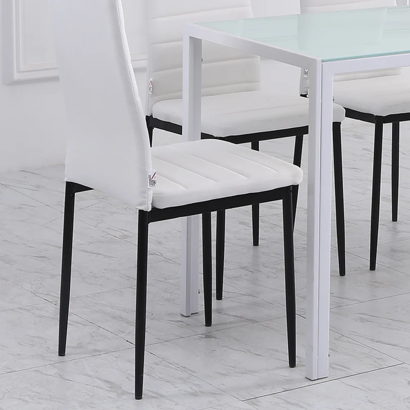 HOMCOM High Back Dining Chairs, Modern Upholstered Linen Fabric Accent Chairs with Metal Legs for Kitchen, Set of 4, White