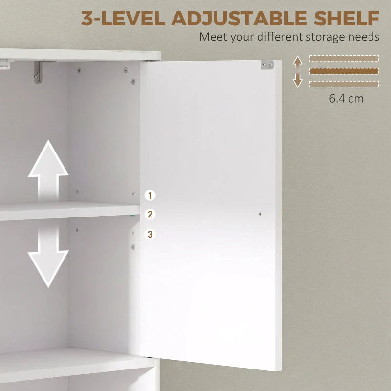 HOMCOM Over The Toilet Storage Cabinet with Adjustable Shelf, Open Shelf and Adjustable Bottom Bar, White