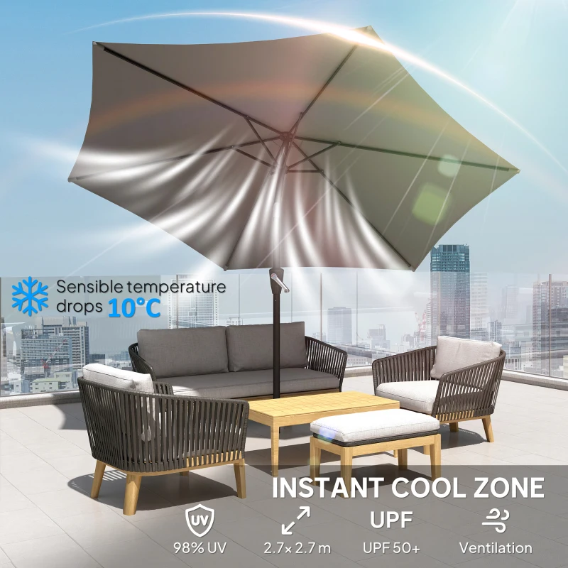 Outsunny 9FT Patio Umbrella, Outdoor Table Patio Umbrellith Tilt, Crank, 6 Ribs, UV Protection for Garden, Lawn, Deck, Backyard