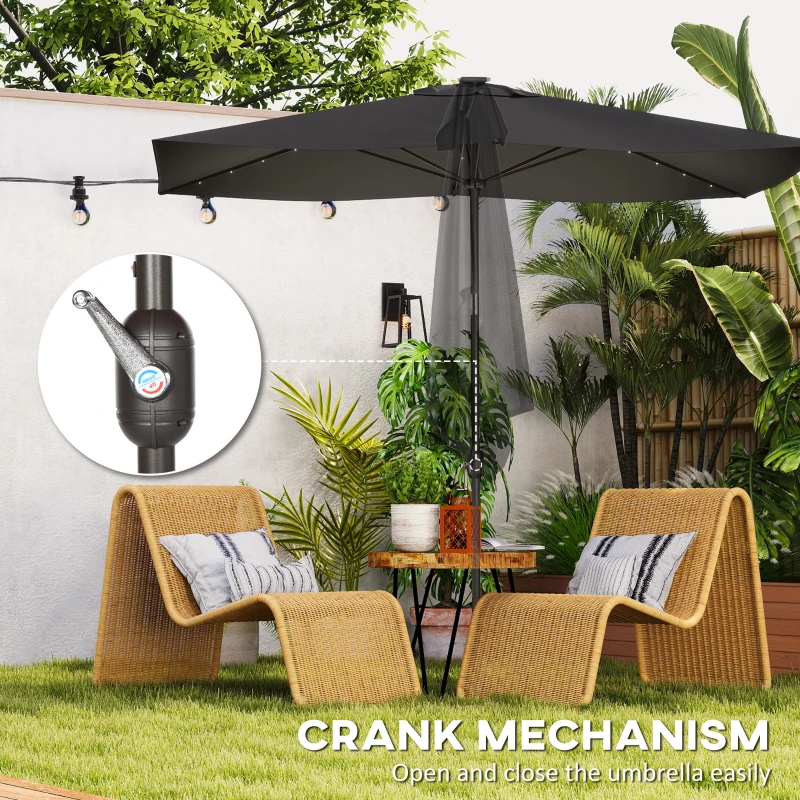 Outsunny 6.5x10ft Patio Umbrella, Rectangle Tilt Outdoor Market Parasol with LEDs, Black