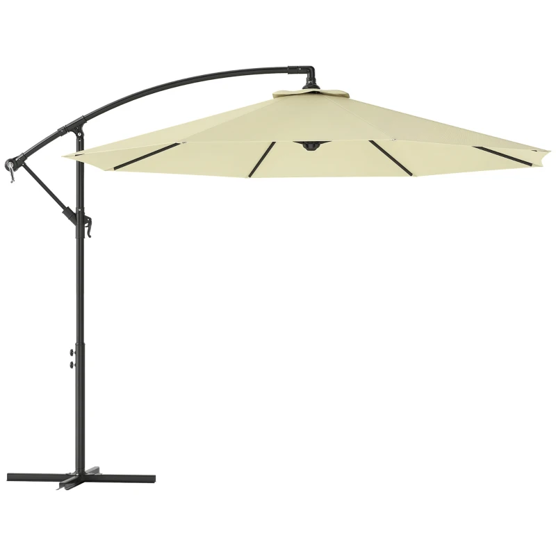 Outsunny 10' Deluxe Patio Umbrella, Outdoor Market Parasol, Banana Hanging Offset Sunshade with Crank, Cross Base, Beige