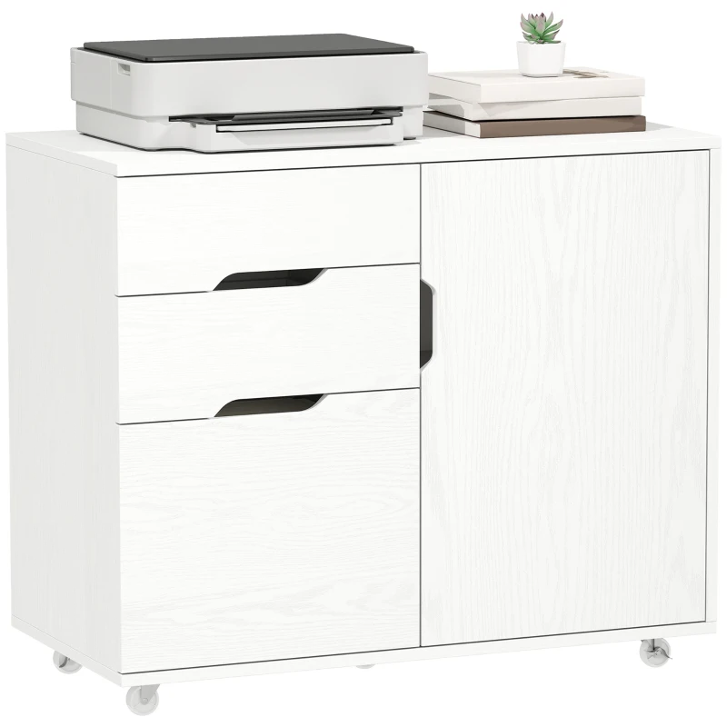 HOMCOM Filing Cabinet with File Drawer File Cabinet with Adjustable Shelf and 3 Drawers White