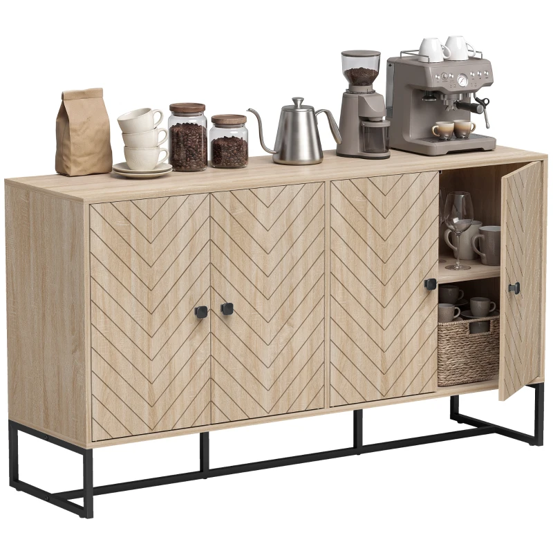 HOMCOM Sideboard Buffet Cabinet with 2 Adjustable Shelves and Steel Base, TV Stand, Coffee Bar Cabinet for Living Room, Oak