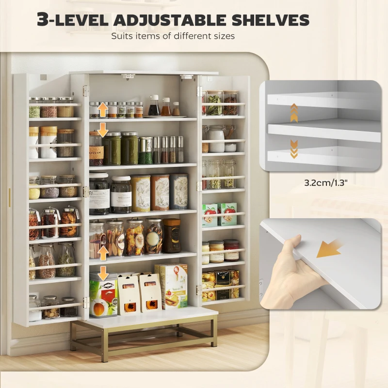 HOMCOM 47" Kitchen Pantry Cabinet, Freestanding Kitchen Storage Cabinet with 12 Door Shelves and Adjustable Shelves, White