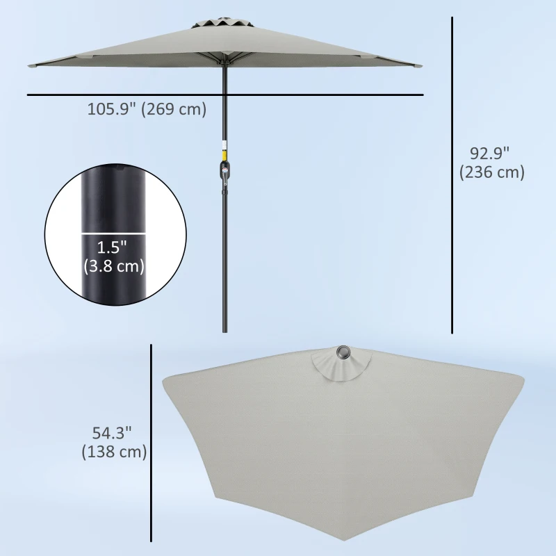 Outsunny 9ft Half Round Umbrella Outdoor Patio Garden Balcony Parasol Window Sun Shade w/ 5 Ribs Light Grey