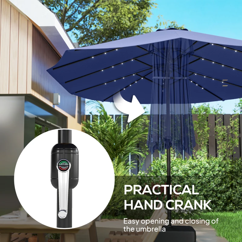 Outsunny Double-sided Patio Umbrella with Base Included & 48 LED Lights 15ft Dark Blue
