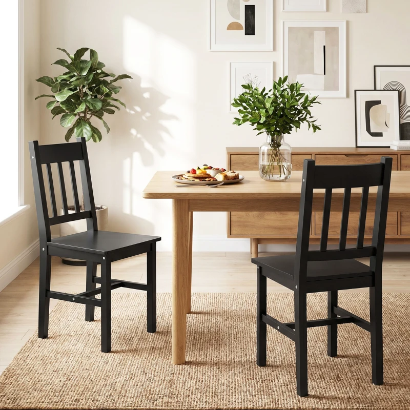 HOMCOM Dining Chairs Set of 2, Kitchen Chair with Slat Back, Pine Wood Structure for Living Room and Dining Room, Black