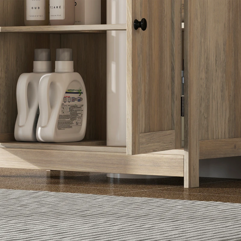 HOMCOM Bathroom Vanity, 24" Pedestal Sink Bathroom Vanity Furniture with 2 Doors and Shelf, Grey Wood Grain