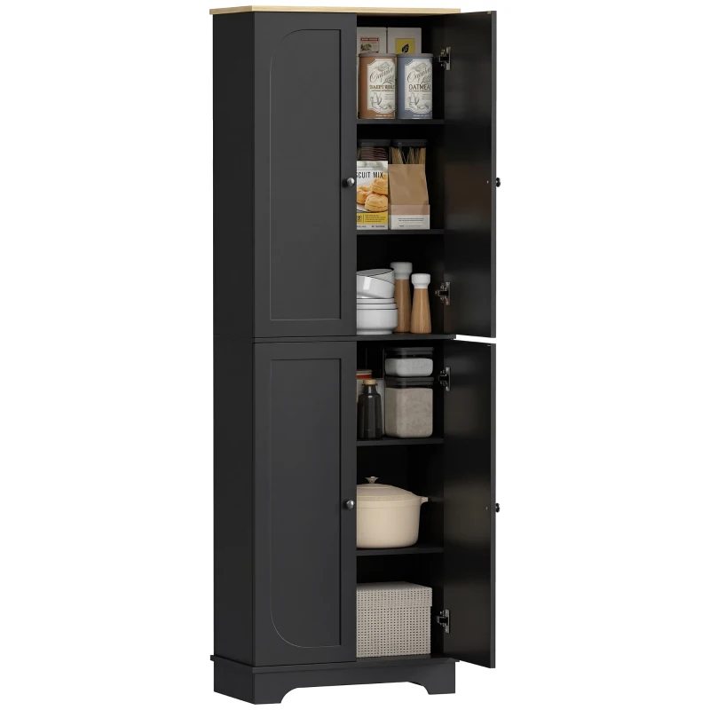 HOMCOM 72" Tall Pantry Cabinet, Kitchen Pantry Cabinet with Adjustable Shelves, Storage Cabinet with 4 Doors, Black