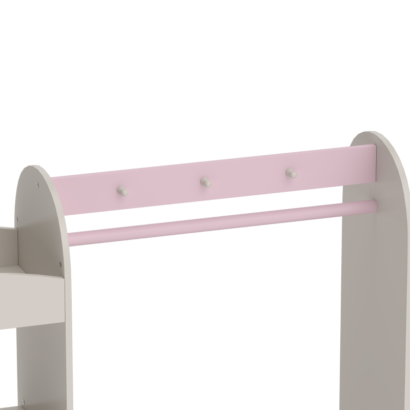 Qaba Kids Clothing Rack, Kids Wardrobe with Glowing Lights Mirror, Non-Woven Drawer and Shelves for Bedroom, Ages 3-8, Pink