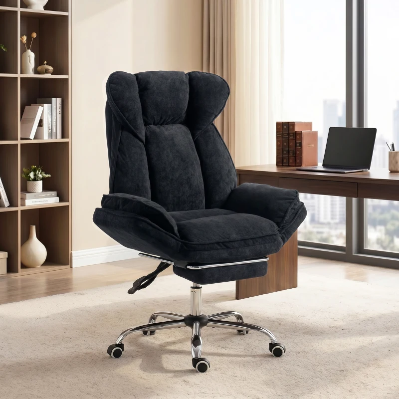 HOMCOM Big and Tall Office Chair Footrest Executive Desk Chair High Back Snowflake Velvet Reclining, Black
