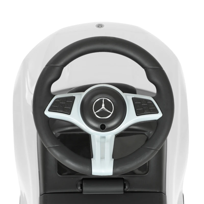 Qaba 3 in 1 Toddler Push Car Licensed Mercedes-Benz with Push Handle, Canopy, Guardrails, Horn, Music for 18-36 Months, White