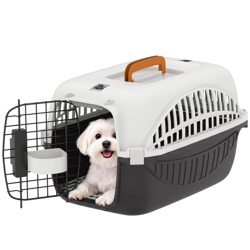 PawHut Airline Approved Pet Carrier for Mini Dogs and Cats with Steel Wire Door, Water Bowl, for Car, Airplane, Outdoor, Balck