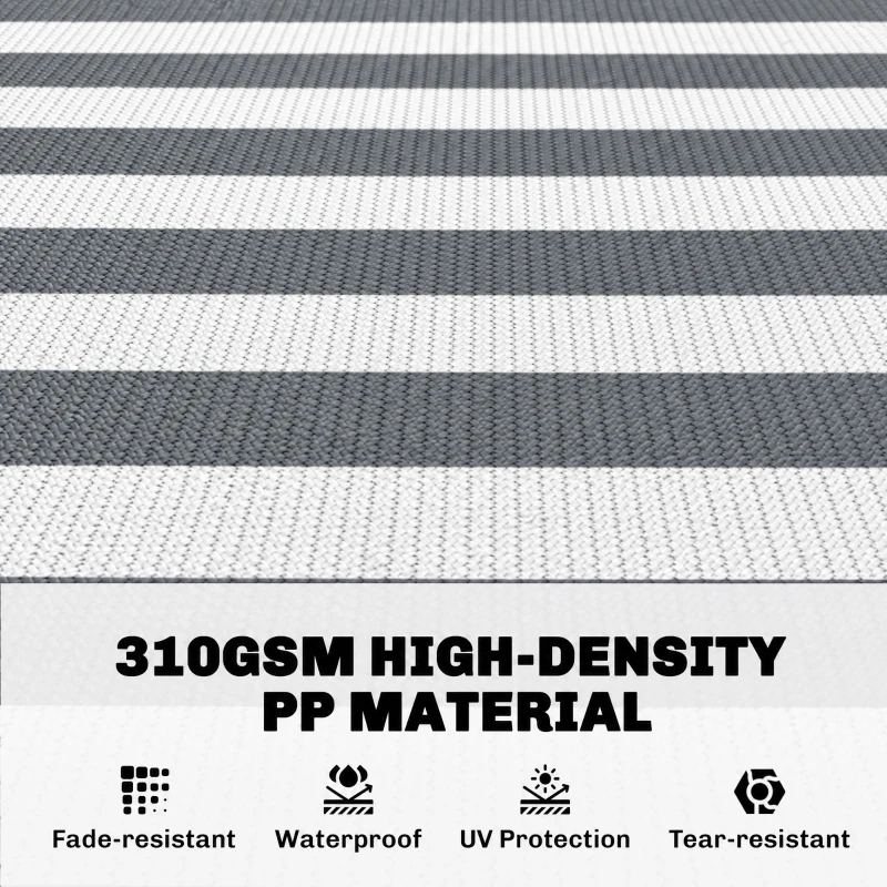 Outsunny Reversible Outdoor Rug, 9' x 18' Waterproof Plastic Straw Floor Mat, Portable RV Camping Carpet, Large Floor Mat for Backyard, Deck, Picnic, Beach, Gray & White Striped