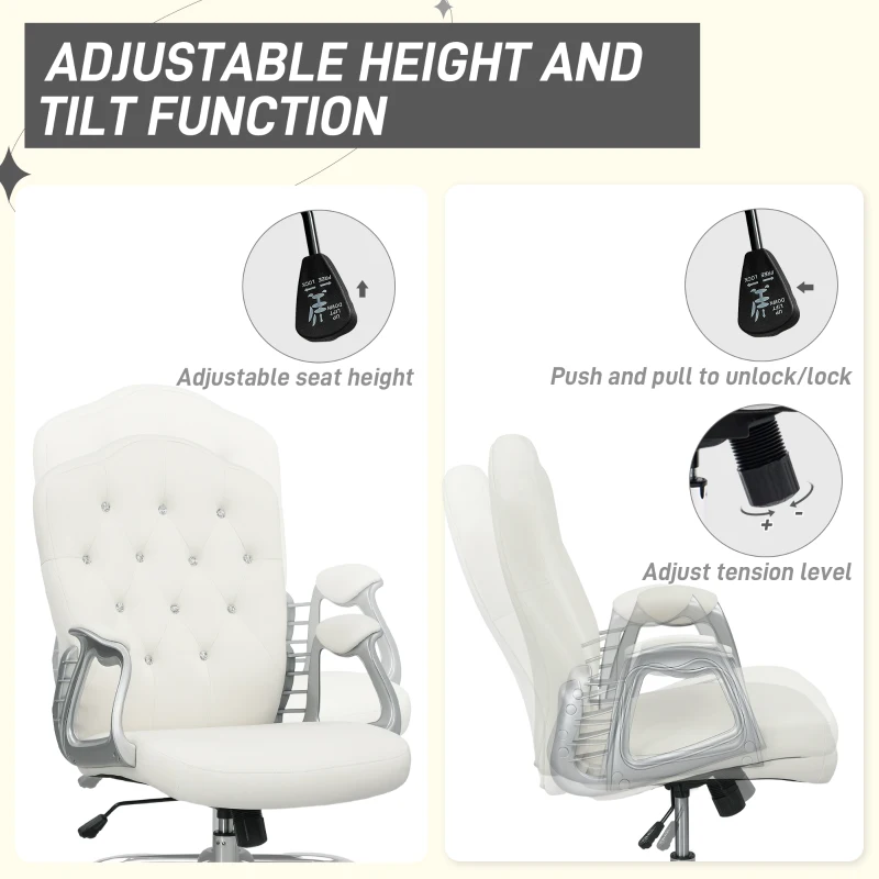 Vinsetto Vanity Office Chair, Velvet Computer Desk Chair with Swivel Wheels, Adjustable Height, Tilt Function, Off-White