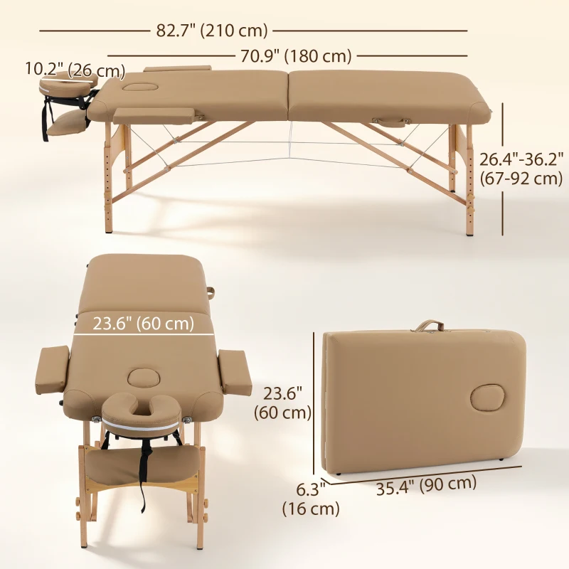 HOMCOM Height Adjustable Professional Salon Spa Facial Couch Bed, Portable Folding Massage Table, Light Brown