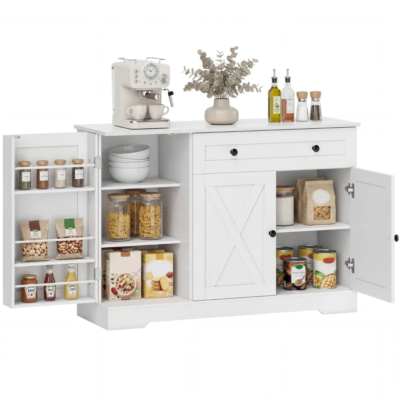 HOMCOM Sideboard Buffet Cabinet, Farmhouse Coffee Bar Cabinet with Door Shelves, Adjustable Shelves, Drawer, Barn Doors, White