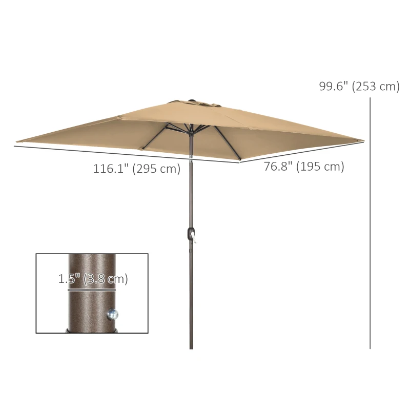 Outsunny 6.5x10ft Patio Umbrella, Rectangle Market Umbrella with Aluminum Frame and Crank Handle, Garden Parasol Outdoor Sunshade Canopy, Tan