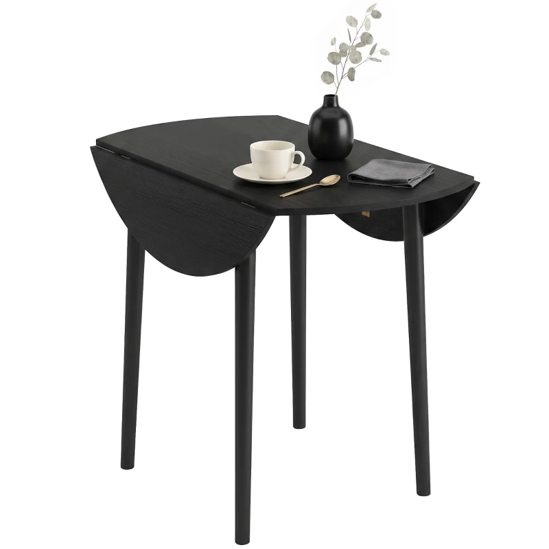 HOMCOM Folding Dining Table, Round Drop Leaf Kitchen Table for Small Spaces with Wood Legs, Black